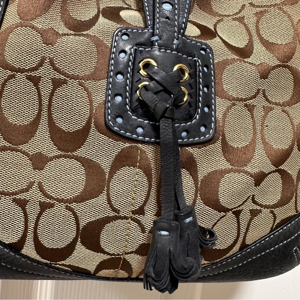Coach Legacy Hobo Bag Signature Jacquard Perforated Navy Leather